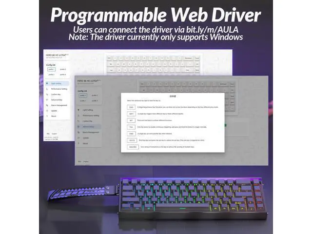Alt view image 6 of 7 - Vsze Hero 68 HE Pro - Wired Gaming Keyboard with Hall Effect Magnetic Switch, CNC Aluminum Frame, 8KHz Polling Rate, RGB Box & Backlight, Side Printed Keycaps, 65% 68-key Compact Small Gamer Keyboards