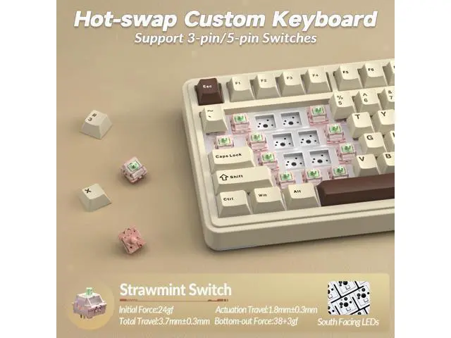 Alt view image 5 of 7 - Vszerda S75 PRO Wireless Mechanical Keyboard with Screen&Knob, 75% Hot Swappable Gaming Keyboard with Pre-lubed Switches, RGB Backlit, PBT Keycaps, Creamy Sounding Computer Keyboards