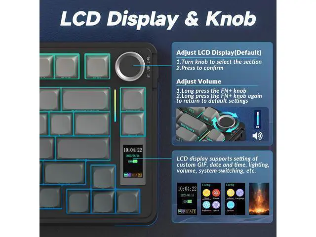 Alt view image 3 of 7 - Vszerda S75 PRO Wireless Mechanical Keyboard with Screen&Knob, Tri-Mode Hot Swappable Gaming Keyboard 75%, Pre-lubed Switches, RGB Backlit, Side Printed PBT Keycaps, Creamy Sounding Computer Keyboards