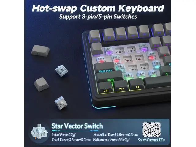 Alt view image 5 of 7 - Vszerda S75 PRO Wireless Mechanical Keyboard with Screen&Knob, Tri-Mode Hot Swappable Gaming Keyboard 75%, Pre-lubed Switches, RGB Backlit, Side Printed PBT Keycaps, Creamy Sounding Computer Keyboards