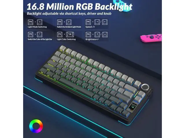 Alt view image 6 of 7 - Vszerda S75 PRO Wireless Mechanical Keyboard with Screen&Knob, Tri-Mode Hot Swappable Gaming Keyboard 75%, Pre-lubed Switches, RGB Backlit, Side Printed PBT Keycaps, Creamy Sounding Computer Keyboards