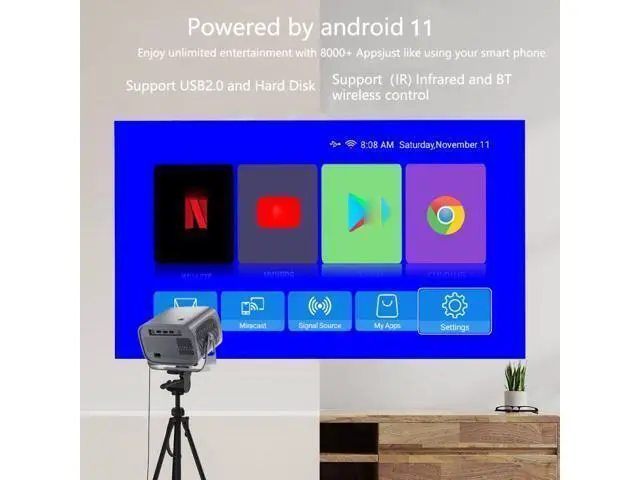 Alt view image 5 of 7 - A10 4K Smart Android Portable Projector US Plug