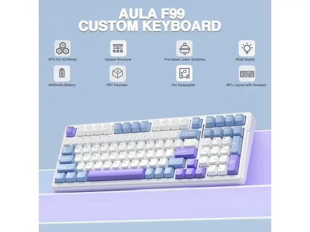 Alt view image 3 of 7 - Vszerda Wireless Keyboard and Mouse Combo, F99 Mechanical Keyboards Hot Swappable Custom Keyboard+SC580 Wireless Gaming Mouse White