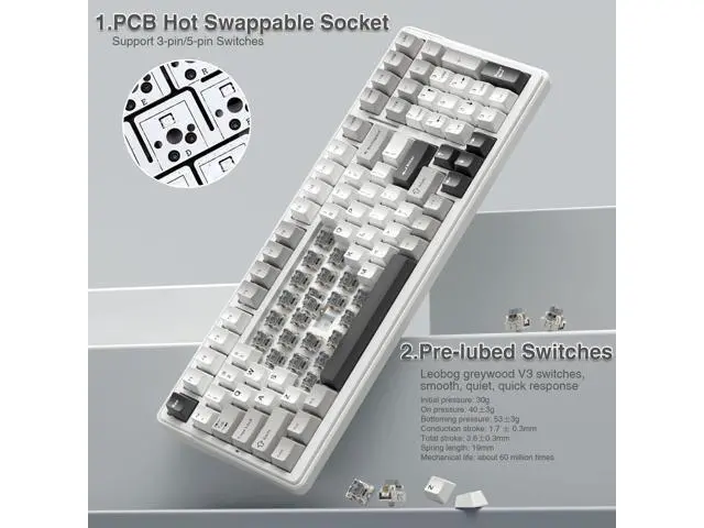 Alt view image 5 of 7 - Vszerda Wireless Keyboard and Mouse Combo, F99 Mechanical Keyboards Hot Swappable Custom Keyboard+SC580 Wireless Gaming Mouse Black