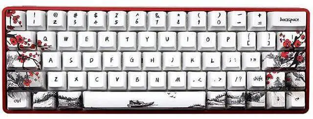 Main image of 71 Keys Plum Blossom Keycap Set 71 Key Layout PBT Five-Sided Sublimation Keycaps for Mechanical Keyboards Gaming Keypads