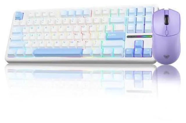 Main image of Vszerda Wireless Keyboard and Mouse Combo, F87 Mechanical Keyboard+SC580X Wireless Gaming Mouse Light Purple