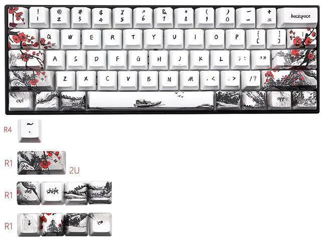 Alt view image 2 of 7 - 71 Keys Plum Blossom Keycap Set 71 Key Layout PBT Five-Sided Sublimation Keycaps for Mechanical Keyboards Gaming Keypads