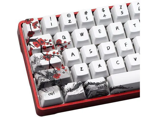 Alt view image 4 of 7 - 71 Keys Plum Blossom Keycap Set 71 Key Layout PBT Five-Sided Sublimation Keycaps for Mechanical Keyboards Gaming Keypads