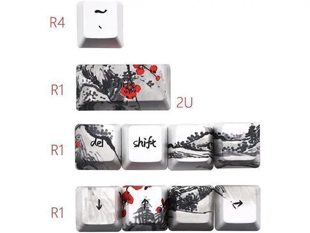 Alt view image 3 of 7 - 71 Keys Plum Blossom Keycap Set 71 Key Layout PBT Five-Sided Sublimation Keycaps for Mechanical Keyboards Gaming Keypads