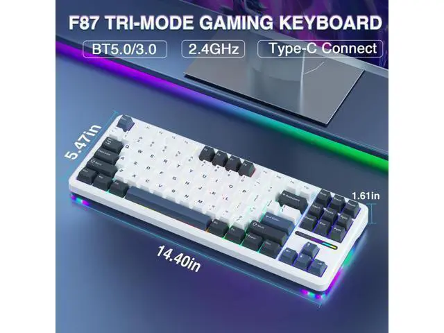 Alt view image 3 of 7 - Vszerda Wireless Keyboard and Mouse Combo, F87 Mechanical Keyboard+SC580 Wireless Gaming Mouse Black