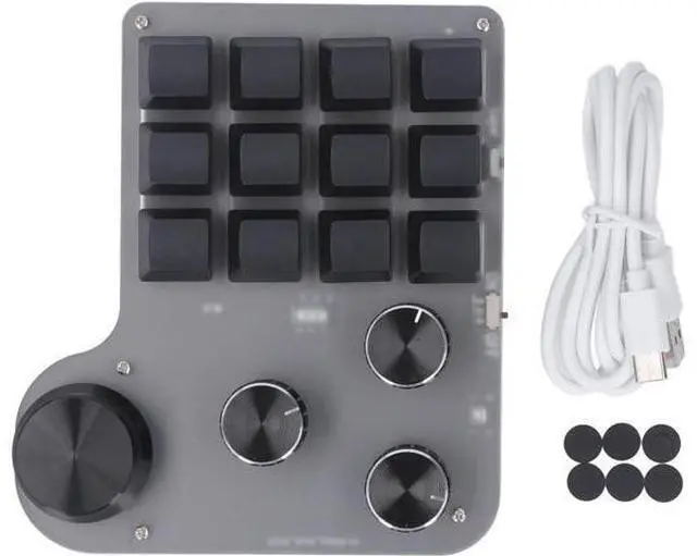 Alt view image 2 of 7 - Customized Industrial Console Mechanical Keypad 12 Keys with 4 Mechanized Control Rotary Buttons Support Keyboard Programming Macros and Software Green Shaft with RGB Light