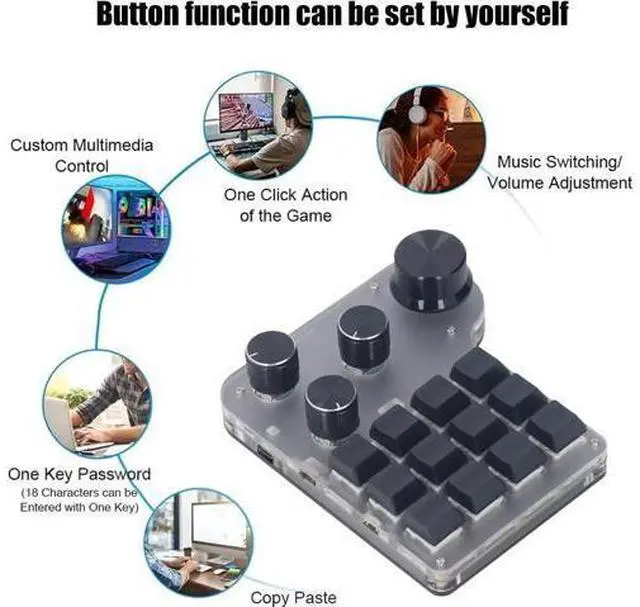 Alt view image 3 of 7 - Customized Industrial Console Mechanical Keypad 12 Keys with 4 Mechanized Control Rotary Buttons Support Keyboard Programming Macros and Software Green Shaft with RGB Light