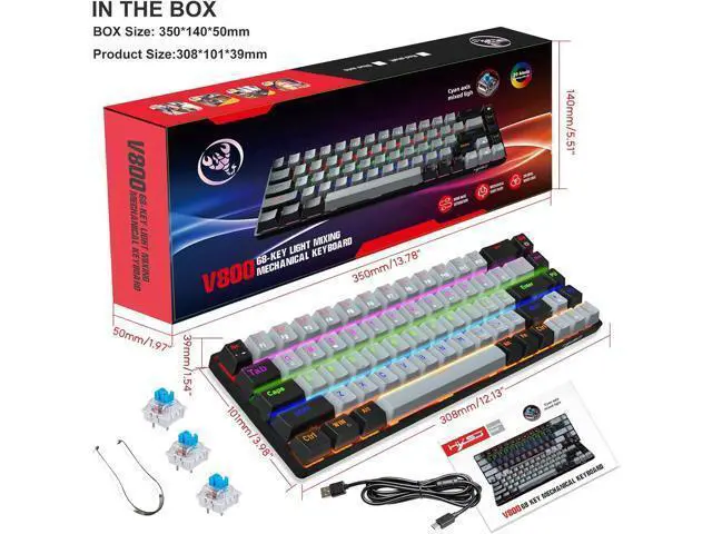 Alt view image 4 of 7 - Gaming Mechanical Keyboard Luminous Blue Switch Backlit Type-C 68-Key Keypad for Computer Keyboards 60% New 68-Key Luminous Keyboard Electronic, Black