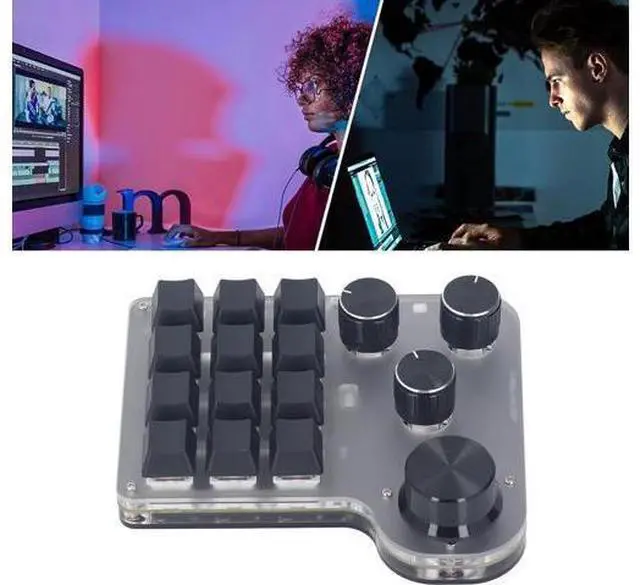 Alt view image 5 of 7 - Customized Industrial Console Mechanical Keypad 12 Keys with 4 Mechanized Control Rotary Buttons Support Keyboard Programming Macros and Software Green Shaft with RGB Light