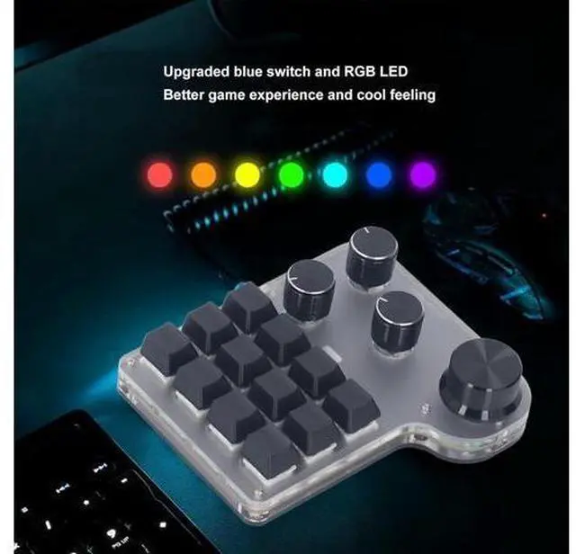 Alt view image 7 of 7 - Customized Industrial Console Mechanical Keypad 12 Keys with 4 Mechanized Control Rotary Buttons Support Keyboard Programming Macros and Software Green Shaft with RGB Light