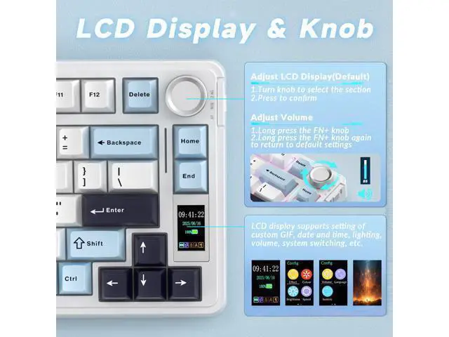 Alt view image 3 of 7 - Vszerda S75 PRO Wireless Mechanical Keyboard with Screen&Knob, 75% Hot Swappable Gaming Keyboard with Pre-lubed Switches, RGB Backlit, PBT Keycaps Creamy Sounding Pc Gaming Keyboards