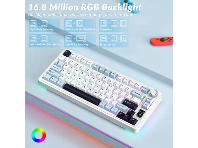 Alt view image 6 of 7 - Vszerda S75 PRO Wireless Mechanical Keyboard with Screen&Knob, 75% Hot Swappable Gaming Keyboard with Pre-lubed Switches, RGB Backlit, PBT Keycaps Creamy Sounding Pc Gaming Keyboards