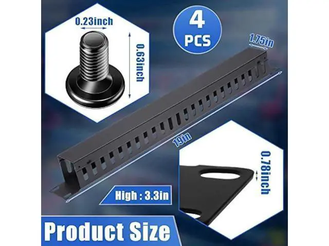 Alt view image 3 of 5 - 4 Pack 1U 19 Inch Cable Manager 24 Slot Horizontal Rack Mount Wire Management Server Rack Cable Management Metal Finger Duct Wire Organizer with Cover and Mounting Screws for Network Cabinet, Black