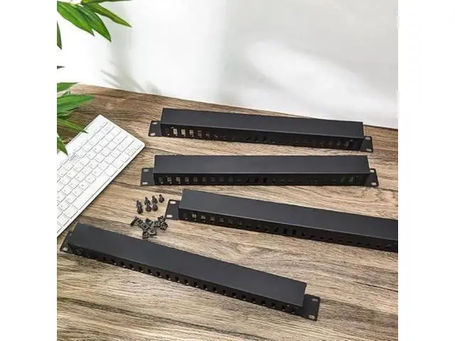 Alt view image 4 of 5 - 4 Pack 1U 19 Inch Cable Manager 24 Slot Horizontal Rack Mount Wire Management Server Rack Cable Management Metal Finger Duct Wire Organizer with Cover and Mounting Screws for Network Cabinet, Black