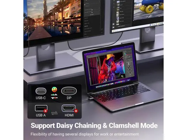 Alt view image 4 of 5 - UGREEN USB C to DisplayPort 1.4 Cable 8K@60Hz 4K@240Hz Unidirectional Thunderbolt 4/3 to DisplayPort Cord USB C to DP 32.4Gbps Compatible iPhone 17, MacBook Pro/Air, iPad, Mac mini, Galaxy, XPS, 10FT
