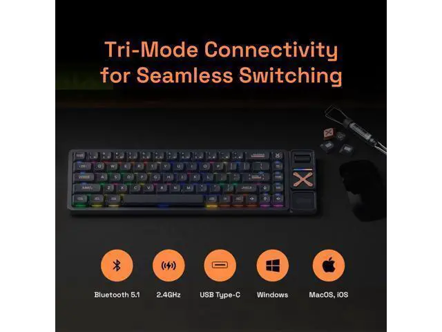 Alt view image 7 of 7 - Vszerda Magi65 Low Profile Mechanical Keyboard Wireless 65% Keyboard Ultra Slim for Creamy Typing, Hot Swappable, RGB Backlit, PBT Keycaps, Aluminum Case, BT/2.4G/USB-C, for Mac/Windows (Shadow Black)
