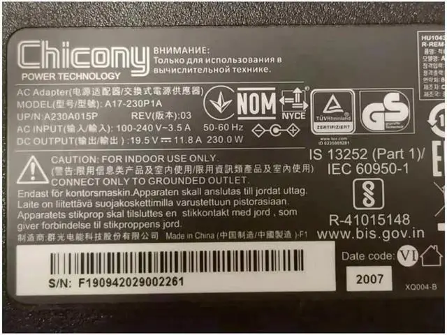Alt view image 2 of 2 - wusu Chicony A17-230P1A 19.5V 11.8A 230W A230A015P AC Adapter For Hasee MSI Laptop Power Supply Charger