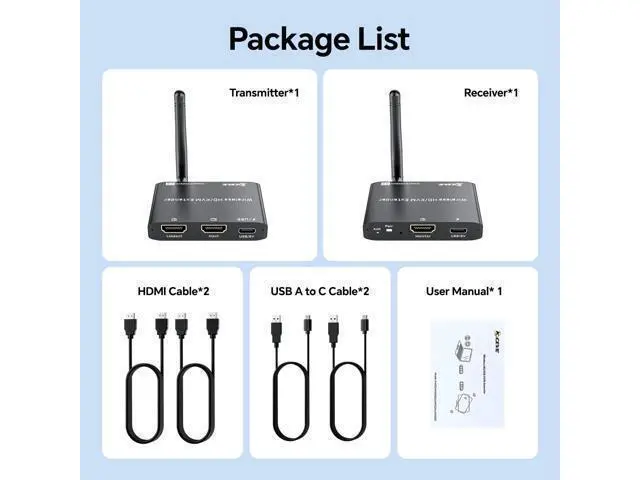 Alt view image 7 of 7 - Vszerda 200M/650Ft Wireless HDMI Transmitter and Receiver 1080P@60Hz with KVM,Local Loop-Out,2.5/5GHz,Wireless HDMI Extender for Video Audio to Large Screen TV/Projector/Monitor from Laptop/PC/Camera