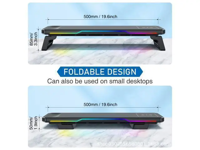 Alt view image 4 of 7 - Wireless charging RGB computer stand HUB with two height settings for display elevation, height-increasing stand for ergonomically designed laptops, no assembly required.
