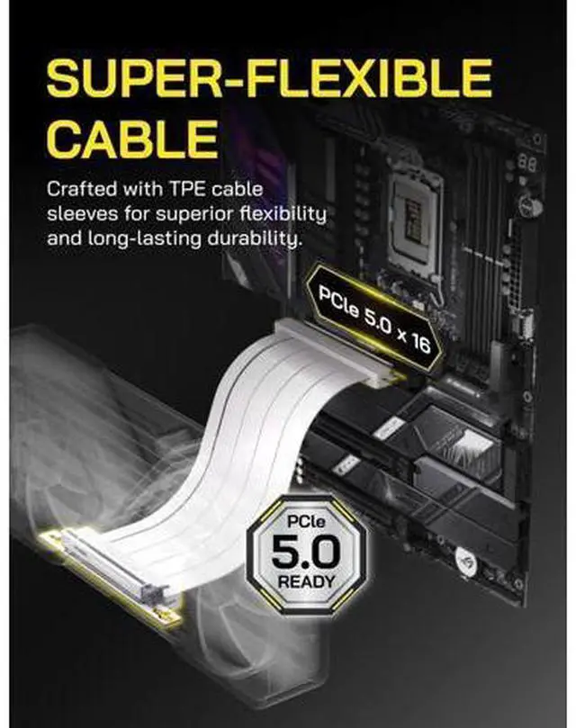 Alt view image 2 of 7 - wusu wusuPCIe 5.0 X16 Riser Cable,128GB/s Bandwidth, for RTX 50/40 & RX 9000/7000 GPUs, PCIe Extension Card, Backward Compatible with PCIe 4.0/3.0,Vertical GPU Mount,Right Angle-20cm,White