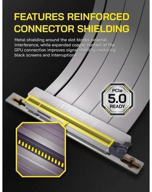 Alt view image 5 of 7 - wusu wusuPCIe 5.0 X16 Riser Cable,128GB/s Bandwidth, for RTX 50/40 & RX 9000/7000 GPUs, PCIe Extension Card, Backward Compatible with PCIe 4.0/3.0,Vertical GPU Mount,Right Angle-20cm,White