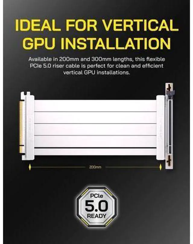Alt view image 6 of 7 - wusu wusuPCIe 5.0 X16 Riser Cable,128GB/s Bandwidth, for RTX 50/40 & RX 9000/7000 GPUs, PCIe Extension Card, Backward Compatible with PCIe 4.0/3.0,Vertical GPU Mount,Right Angle-20cm,White