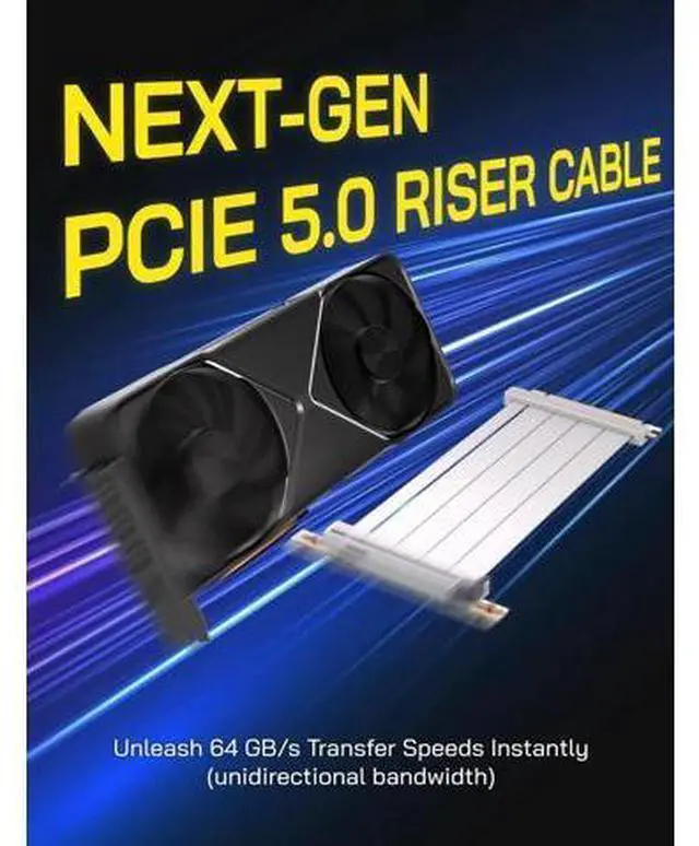 Alt view image 7 of 7 - wusu wusuPCIe 5.0 X16 Riser Cable,128GB/s Bandwidth, for RTX 50/40 & RX 9000/7000 GPUs, PCIe Extension Card, Backward Compatible with PCIe 4.0/3.0,Vertical GPU Mount,Right Angle-20cm,White