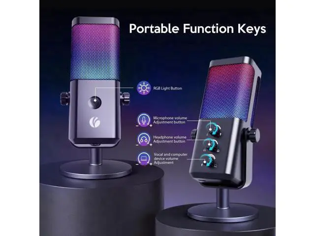 Alt view image 6 of 7 - USB Microphone for PC, RGB Gaming Microphone with Mute Button, Gain Control, Monitoring Headphone 3.5mm Jack, PC Mic for Gaming, Streaming, Podcast, VoiceOver, Recording