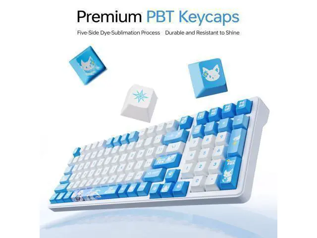 Alt view image 6 of 7 - Vszerda A98 Pro Wireless Mechanical Gaming Keyboard, 98-Key Compact Layout, Tri-Mode 2.4G/Bluetooth/Wired, Hot-Swappable Gasket Mount, 12,000 mAh Battery, 1 ms Low Latency, RGB Backlit (Sea Salt)