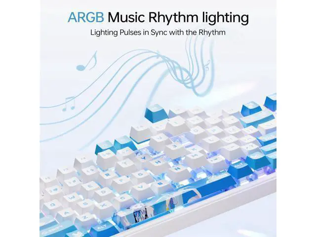 Alt view image 7 of 7 - Vszerda A98 Pro Wireless Mechanical Gaming Keyboard, 98-Key Compact Layout, Tri-Mode 2.4G/Bluetooth/Wired, Hot-Swappable Gasket Mount, 12,000 mAh Battery, 1 ms Low Latency, RGB Backlit (Sea Salt)