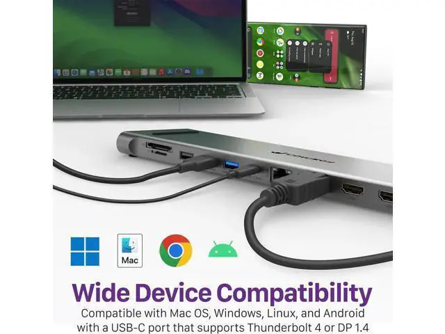 Alt view image 3 of 7 - Fosmon USB C Hub (11-in-1) Desktop USB Hub with 2x HDMI (4k@60Hz), DisplayPort (4K@60Hz), x2 USB-C (USB 3.0) x2 USB 3.0, USB 2.0, TF 2.0, RJ45 Ethernet Port compatible with MacBook, Lenovo, HP Laptops