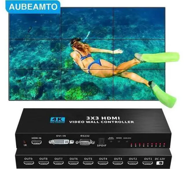 Main image of wusu 4K HDMI Video wall controller 3x3 HDMI DVI Video wall Processor 1X2 1X4 1X3 2X1 2x3 3x2 4X2 multi video screen processor splicer