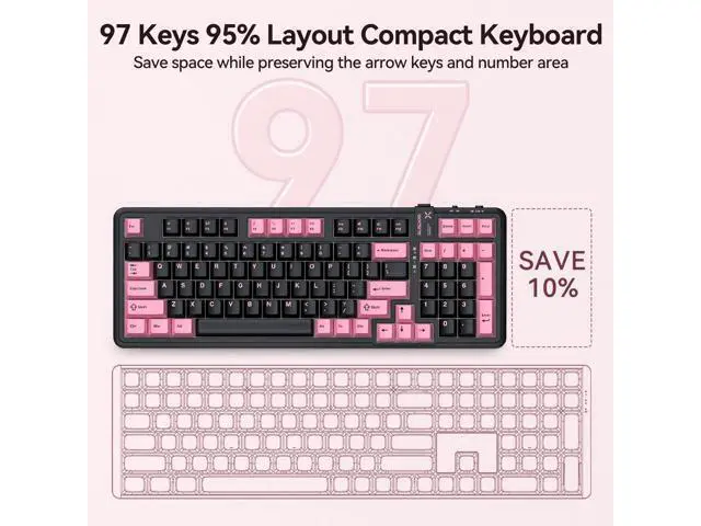 Alt view image 7 of 7 - Vszerd 98Pro Silent Wireless Mechanical Keyboard, Tri-Mode BT/2.4G/USB-C Hot Swappable Custom Quiet Keyboard with Backlit, Gasket Structure, PBT Keycaps,Pre-lubed Tactile Switches(Black & Pink-Silent)