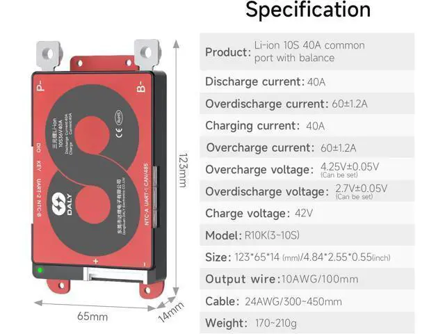 Alt view image 4 of 7 - DALY Smart 10S BMS 36V 40A con módulo WiFi y placa de protección de comunicación CAN 485 para batería de litio de iones de litio (Li-ion 10S 36V, 40A)