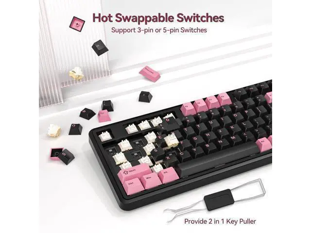 Alt view image 4 of 7 - Vszerda 98Pro Wireless Mechanical Keyboard, Tri-Mode BT/2.4GHz/USB-C Hot Swappable Custom Gaming Keyboard with Backlit, Gasket Structure, Linear Switches for Windows/Mac/PC (Black&Pink 97keys)