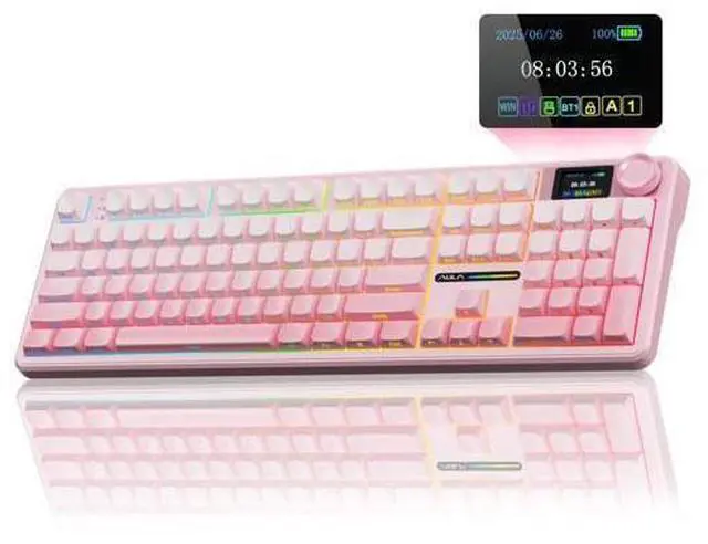 Main image of Vszerda F108 PRO - Wireless Mechanical Keyboard with Screen & Knob,Full Size Keyboard with 8000mAh Battery,Pre-lubed Switches,Side Printed PBT Keycaps,RGB Backlit Hot Swappable Custom Pink Keyboards