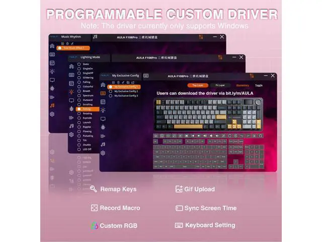 Alt view image 7 of 7 - Vszerda F108 PRO - Wireless Mechanical Keyboard with Screen & Knob,Full Size Keyboard with 8000mAh Battery,Pre-lubed Switches,Side Printed PBT Keycaps,RGB Backlit Hot Swappable Custom Pink Keyboards
