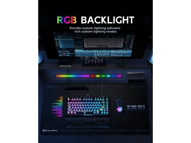 Alt view image 5 of 7 - Vszerda Mercury K1 Lite 75% Gaming Keyboard, 2.4GHz/BT/Wired Tri-Mode Wireless Keyboard, Gasket Hot Swappable Mechanical Keyboard, Pre-lubed Linear Switches, RGB Backlit (Transparent Black)