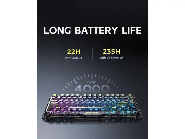 Alt view image 6 of 7 - Vszerda Mercury K1 Lite 75% Gaming Keyboard, 2.4GHz/BT/Wired Tri-Mode Wireless Keyboard, Gasket Hot Swappable Mechanical Keyboard, Pre-lubed Linear Switches, RGB Backlit (Transparent Black)