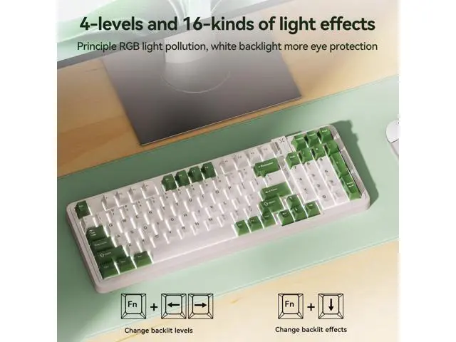 Alt view image 4 of 7 - Vszerd 98Pro Silent Mechanical Keyboard, Wireless Hot Swappable Gaming Keyboard with Backlit,Gasket Structure,Pre-lubed Tactile Switches,2.4GHz/Type-C/Bluetooth Custom Keyboards (Green & White-Silent)