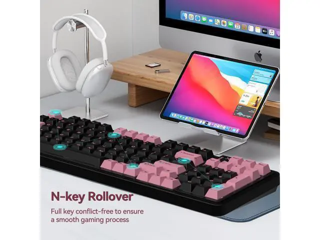 Alt view image 7 of 7 - Vszerda 98Pro Wireless Mechanical Keyboard, Tri-Mode BT/2.4GHz/USB-C Hot Swappable Custom Gaming Keyboard with Backlit, Gasket Structure, Linear Switches for Windows/Mac/PC (Black&Pink 97keys)