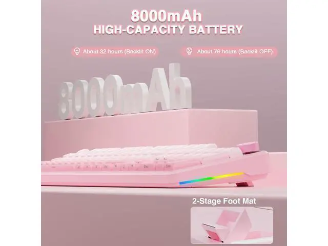 Alt view image 6 of 7 - Vszerda F108 PRO - Wireless Mechanical Keyboard with Screen & Knob,Full Size Keyboard with 8000mAh Battery,Pre-lubed Switches,Side Printed PBT Keycaps,RGB Backlit Hot Swappable Custom Pink Keyboards