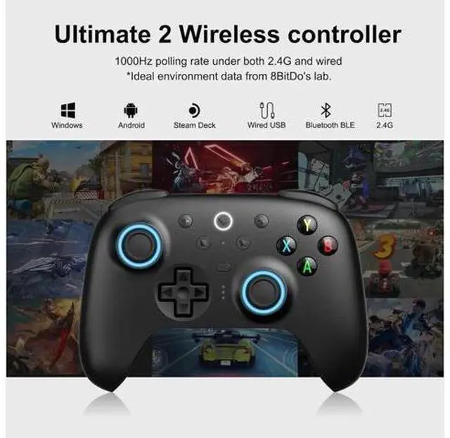 Alt view image 7 of 7 - 8BitDo Ultimate 2 Wireless Controller for Windows PC, Apple, Steam & Android, Gaming Controller with TMR Joysticks, Hall/Tactile Triggers, Motion Control, RGB Fire Ring, 1000Hz Polling Rate Black