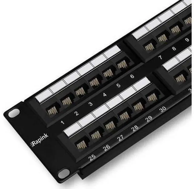 Main image of Rapink Patch Panel 48 Port Cat6 10G Support, Network Patch Panel UTP 19-Inch, Wallmount or Rackmount 1U Ethernet Patch Panel Punch Down Block for Cat6, Cat5e, Cat5 Cabling