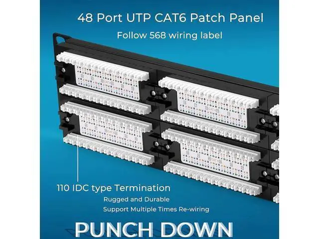 Alt view image 4 of 7 - Rapink Patch Panel 48 Port Cat6 10G Support, Network Patch Panel UTP 19-Inch, Wallmount or Rackmount 1U Ethernet Patch Panel Punch Down Block for Cat6, Cat5e, Cat5 Cabling